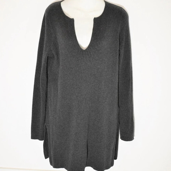 Anthropologie Tunic Sweater Sz M Merino Wool Neutral Lagenlook Minimalist Soft - Picture 1 of 14